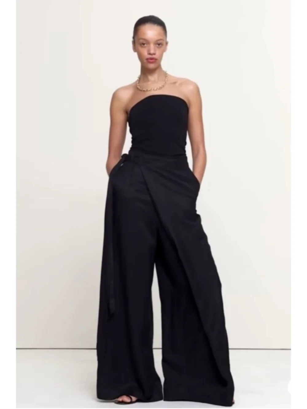 Banana Republic Viscose Linen Palazzo Pants Black Size M Fold Over Waist NWT